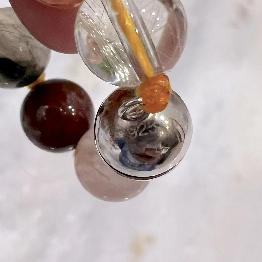 Multi Rutilated Quartz Bead Sterling Silver 18” Necklace with Magnetic Clasp